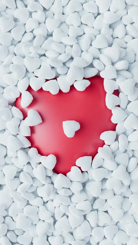 Big red heart pops from the pool with many polygonal white hearts. Valentines Stock Footage 261675258