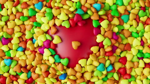 Big red heart pops from the pool with many colorful polygonal hearts. Valentines Stock Footage 261705978
