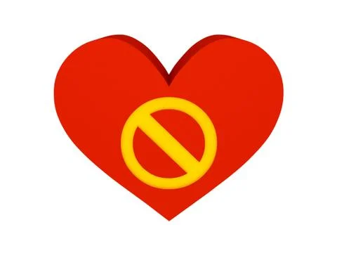 Big red heart with stop symbol. Concept 3D illustration. Stock Illustration
