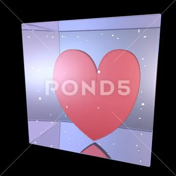 Big red heat inside a crystal cube Stock Photos