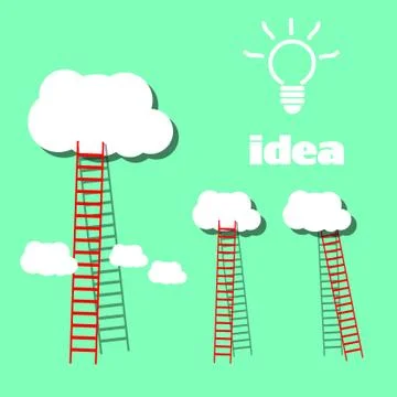 Big red ladder from cloud with small white ones. goal setting business concep Stock Illustration