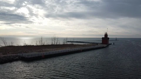 Big red lighthouse Video stock 123730246