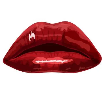 Big red lips track on white background Stock Illustration