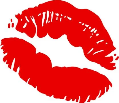 Big red lips track on white background Stock Illustration