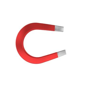 Big red magnet that generates a magnetic field capable of attracting object.. Ilustración de archivo