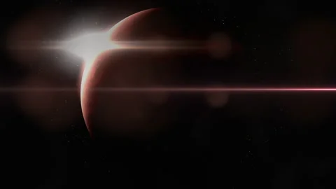 Big red planet with light effect in galaxy Stock Footage 199103777