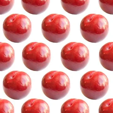 Big red plum seamless pattern on a light background. Stock Illustration