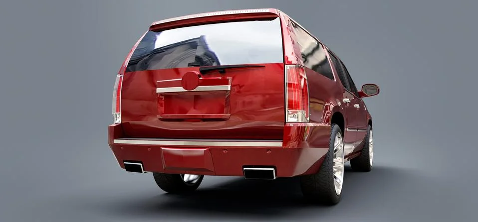 Big red premium SUV on a gray background. 3d rendering. Illustrazione stock