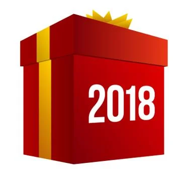 Big red present box with numbers 2018. Stock Illustration