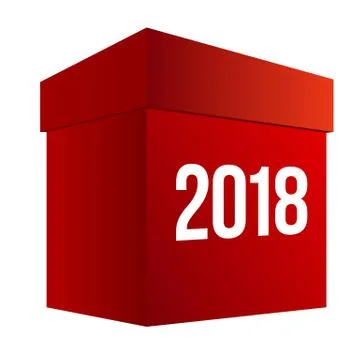 Big red present box with numbers 2018. 스톡 일러스트
