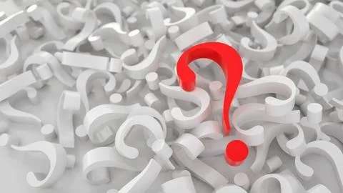 Big red question mark on heap of question marks,   FAQ concept image - 3D Ren Stock Illustration