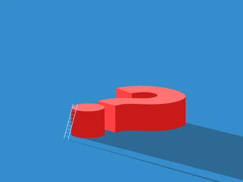 Big red question mark with small ladder, a guideline to solving problems or.. Illustrazione stock