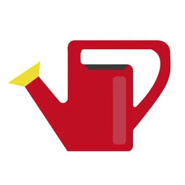 Big red rectangular watering can with yellow spray bottle isolated on white Stockillustratie