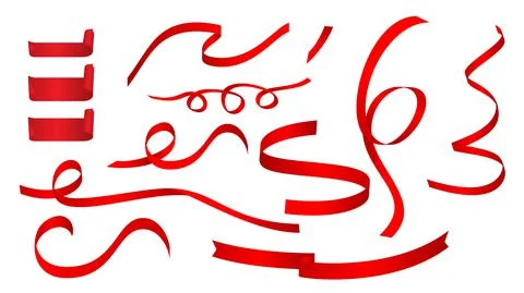 Big Red Ribbons Set, Isolated On White Background, Vector Illustration. Big Red Stock Illustration