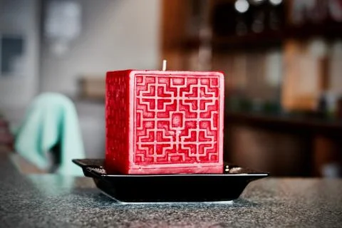 Big red square candle Stock Photos