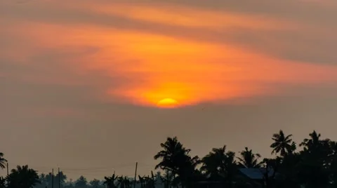 Big Red Sun Sunset Above Treeline, Timelapse Video stock 47501859