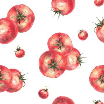Big red tomatoes and cherry tomato in different sizes seamless pattern Stock Illustration