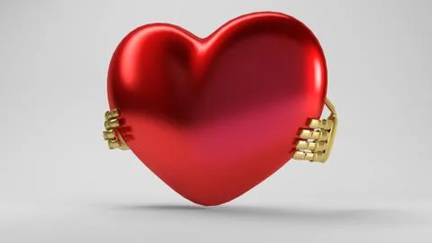 Big rfelective heart inside a white studio 3d rendering Stock Illustration