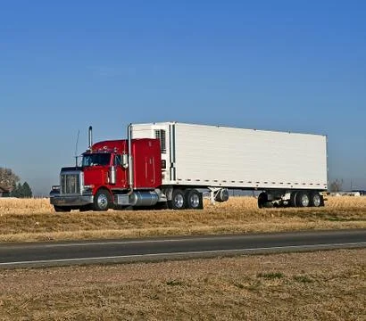 Big Rig With a Refridgerated Trailer. Stock Photos