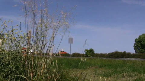 Big rig semi trucks, interstate 5, blowing oats Stock Footage 37254450