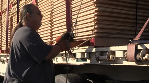 Big rig semi trucks, interstate 5, rope tie down Stock Footage 37390058