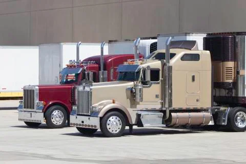 Big Rig Trucks at the Dock Stock Photos