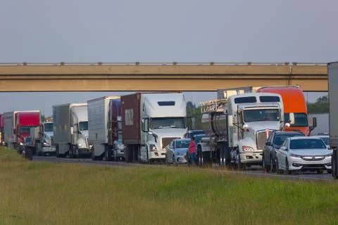 Big Riggs Stopped on the Interstate Stock Photos
