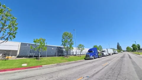 Big Rigs and Shipping Yard in Garden Grove California July 6 2025 Stock Footage 312631739