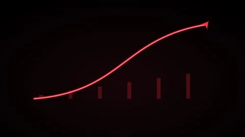 Big rising curved arrow over growth bars on a black background Stock Footage 342515097