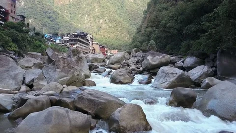 Big River in the Amazon jungle rainforest. Water flowing through rocks. Stock Footage 76176251