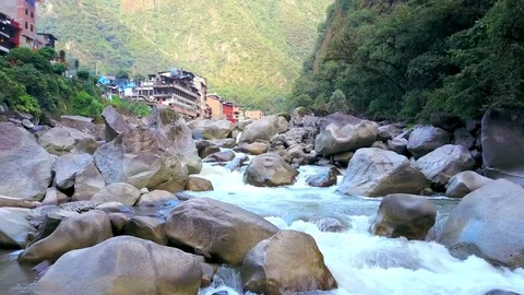 Big River in the Amazon jungle rainforest. Water flowing through rocks. Stock Footage 76176255