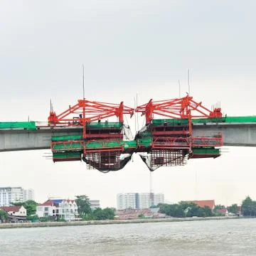 Big river bridge under construction final section Stock Photos