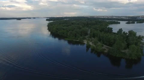 Big river during sunset. Aerial view Video stock 63399681
