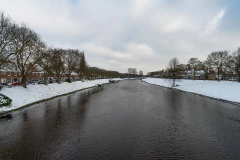 Big river snow winter time Stock Photos