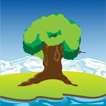 Big riverside tree Stock Illustration