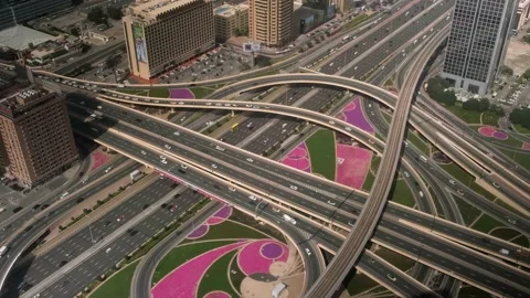 Big road junction in a big city, roads in dubai Stock Footage 235466926
