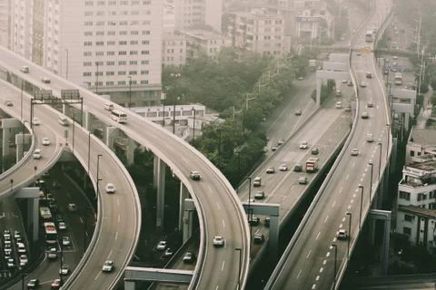 Big road junction in Сhina. Smog Stock Photos