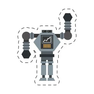 Big robot futuristic analytics screen wheel cutting line Stock Illustration