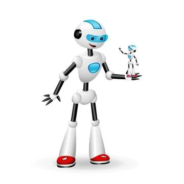 Big robot holding tiny robot self similar. Vector illustration isolated on .. Stock Illustration