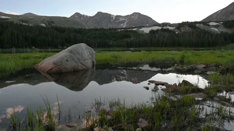 Big Rock and Mountain Reflections Stock Footage 157074615