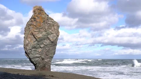 Big rock on the coast Stock Footage