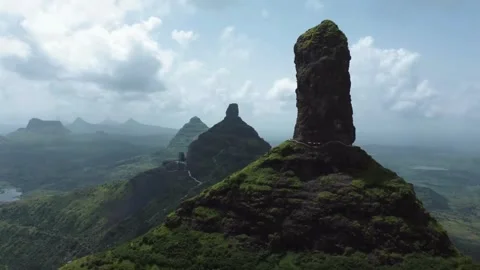 Big rock in the top of mountains, view from sky with drone camera. Stock Footage 285925571
