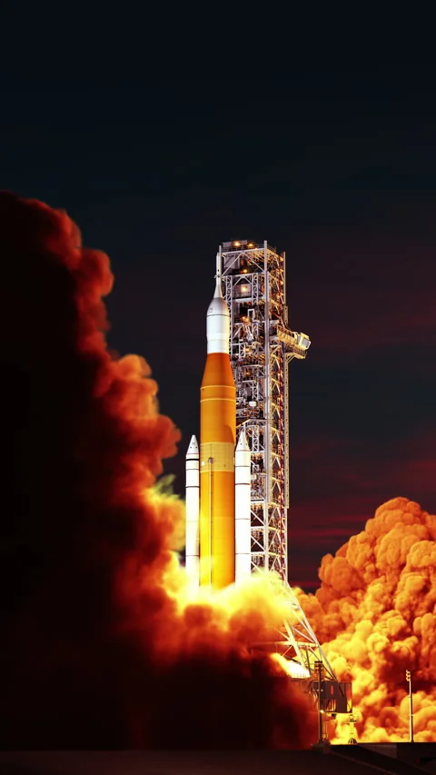 Big Rocket Takes Off On Background Of Rising Sun Stock Footage 338410337
