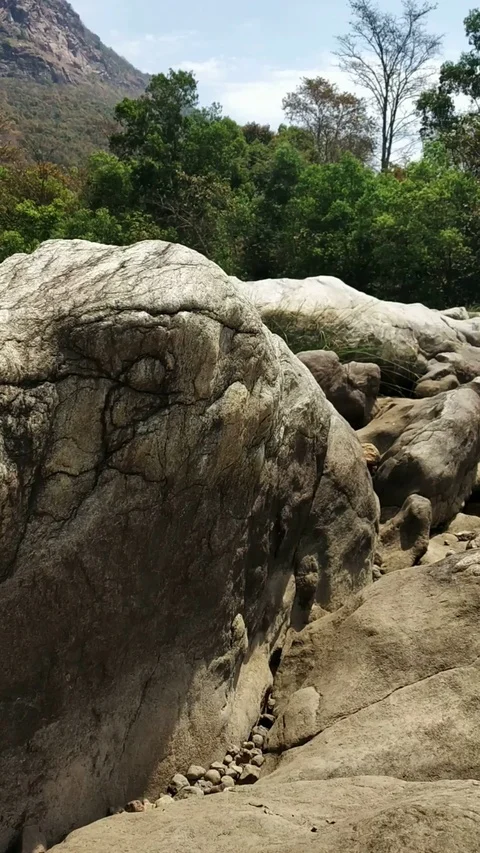 Big Rocks And trees In Beautiful Mountain Range Summer Landscape Video stock 127477440