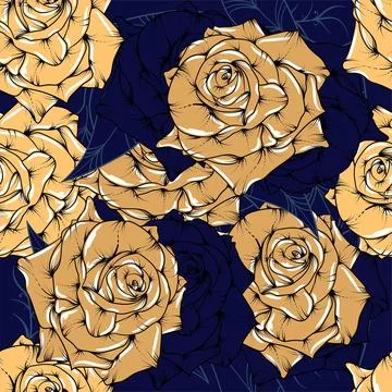 Big roses seamless pattern Stock Illustration