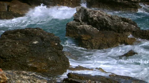 Big rough coastal waves slowmo Stock Footage 250674