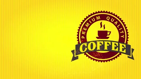 Big rough edge circular symbol for fancy value coffee in the center of radiant Stock Footage 130928292