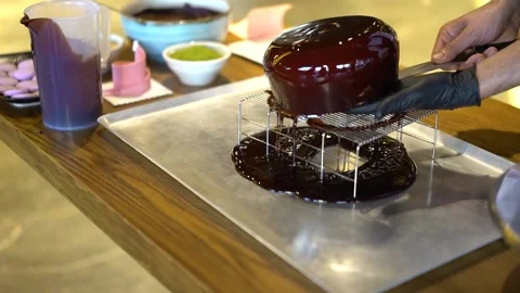 Big round chocolate cake Stock Footage 167587076