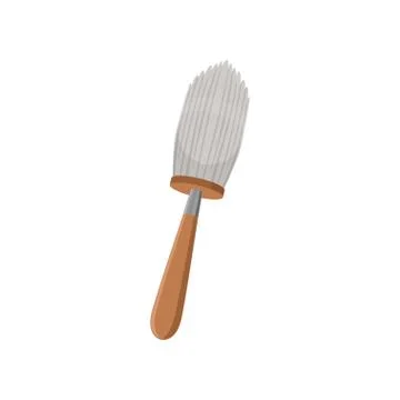Big round duster brush with wooden handle. Working tool for archeology Illustration