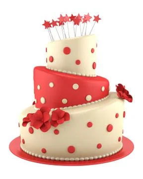 Big round red and yellow cake isolated on white background Stock Illustration